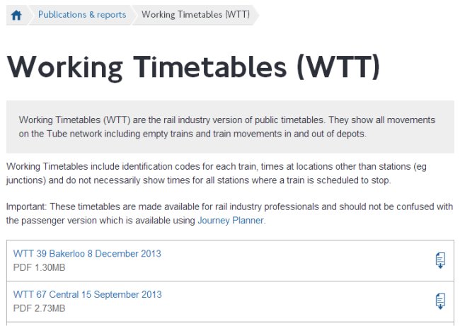 Working Timetables Download Page