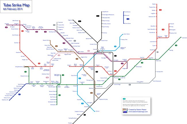 Tube Strike Map for Thursday